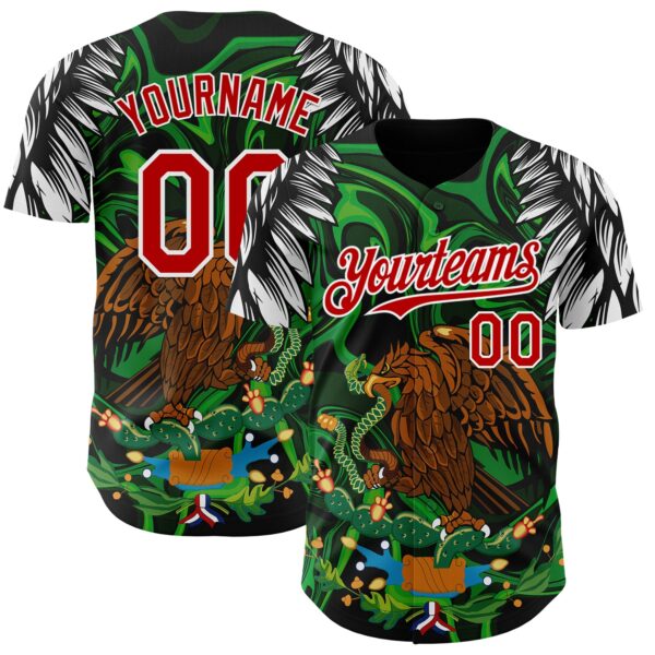 Custom Black Red-White 3D Mexico Authentic Baseball Jersey