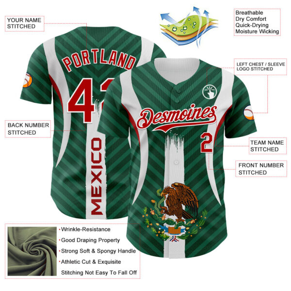 Custom Green Red Kelly Green-White 3D Mexico Authentic Baseball Jersey