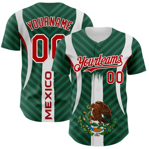 Custom Green Red Kelly Green-White 3D Mexico Authentic Baseball Jersey