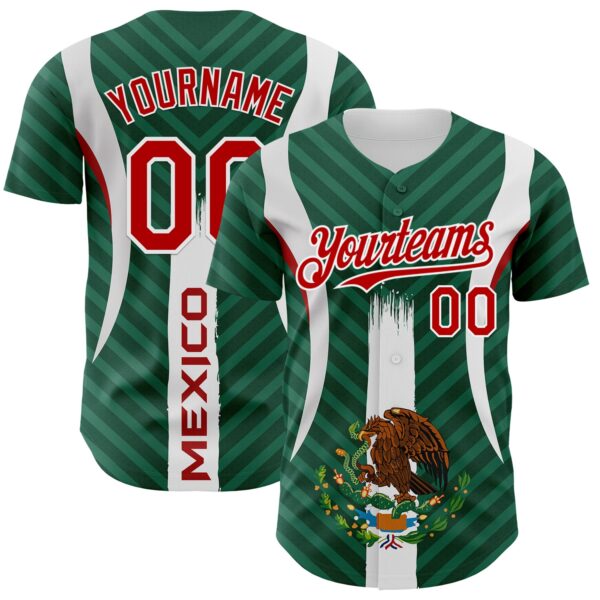 Custom Green Red Kelly Green-White 3D Mexico Authentic Baseball Jersey