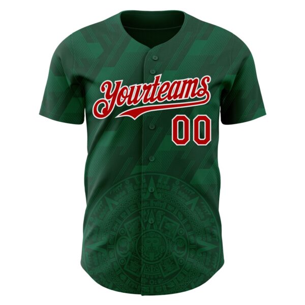 Custom Kelly Green Red-White 3D Mexico Authentic Baseball Jersey