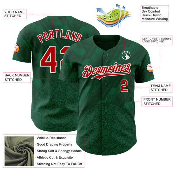 Custom Kelly Green Red-White 3D Mexico Authentic Baseball Jersey