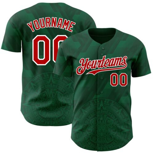 3DPattern7472 Custom Kelly Green Red-White 3D Mexico Authentic Baseball Jersey