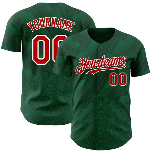 Custom Kelly Green Red-White 3D Mexico Authentic Baseball Jersey
