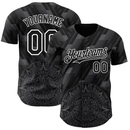 3DPattern7474 Custom Black Steel Gray-White 3D Mexico Authentic Baseball Jersey