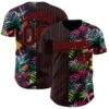 Custom Black Red 3D Pattern Design Pinstripe Tropical Palm Leaves Authentic Baseball Jersey