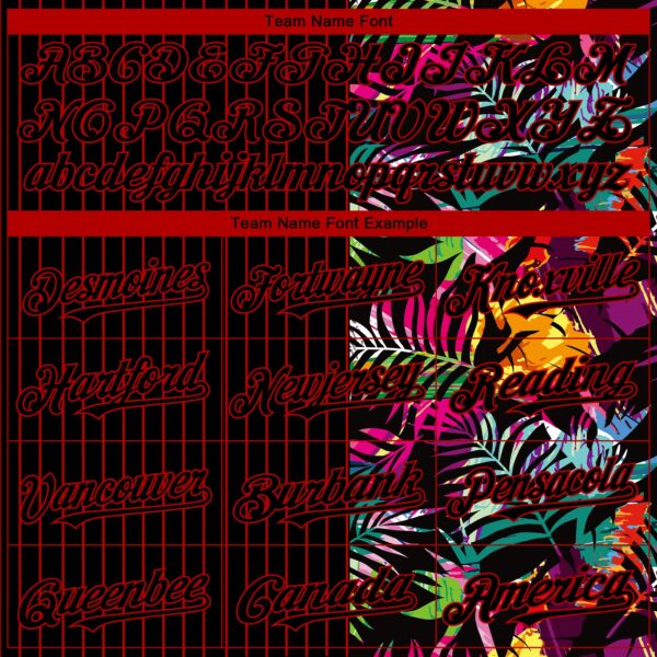 Custom Black Red 3D Pattern Design Pinstripe Tropical Palm Leaves Authentic Baseball Jersey