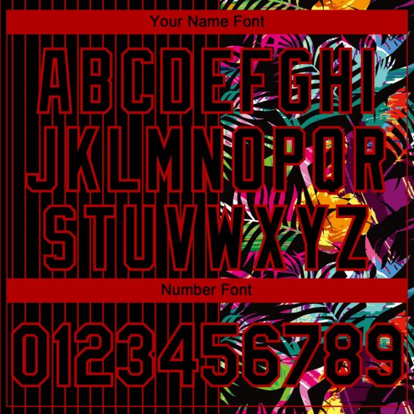 Custom Black Red 3D Pattern Design Pinstripe Tropical Palm Leaves Authentic Baseball Jersey