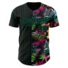 Custom Black Kelly Green 3D Pattern Design Pinstripe Tropical Palm Leaves Authentic Baseball Jersey
