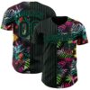 Custom Black Kelly Green 3D Pattern Design Pinstripe Tropical Palm Leaves Authentic Baseball Jersey