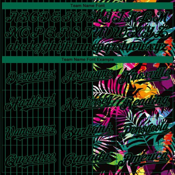 Custom Black Kelly Green 3D Pattern Design Pinstripe Tropical Palm Leaves Authentic Baseball Jersey