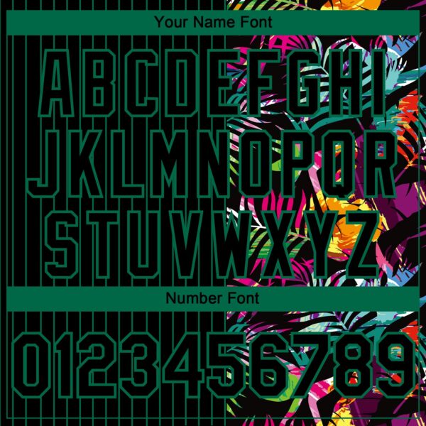 Custom Black Kelly Green 3D Pattern Design Pinstripe Tropical Palm Leaves Authentic Baseball Jersey