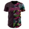 Custom Black Pink 3D Pattern Design Pinstripe Tropical Palm Leaves Authentic Baseball Jersey