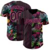 Custom Black Pink 3D Pattern Design Pinstripe Tropical Palm Leaves Authentic Baseball Jersey