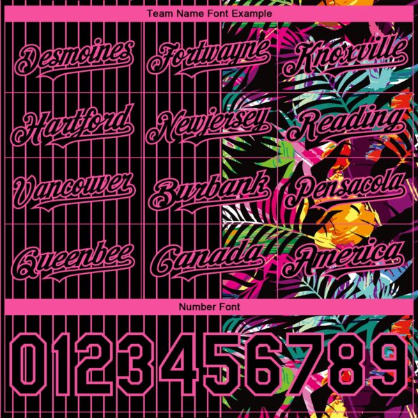 Custom Black Pink 3D Pattern Design Pinstripe Tropical Palm Leaves Authentic Baseball Jersey