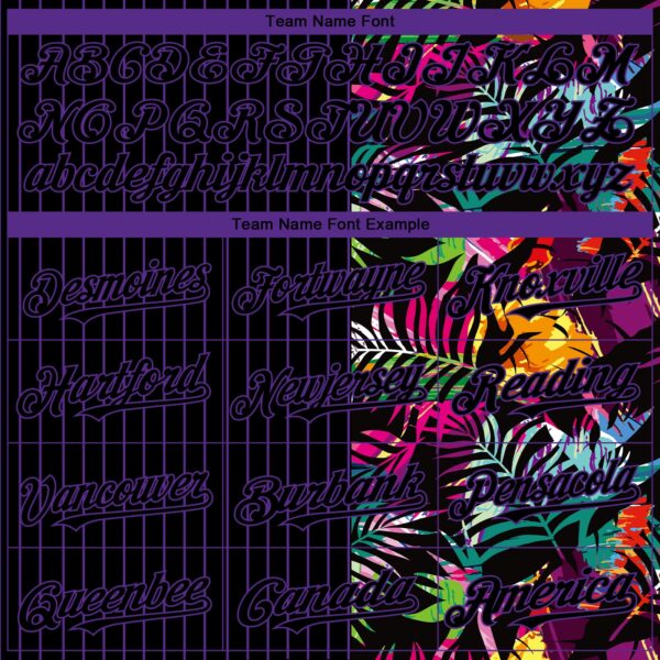 Custom Black Purple 3D Pattern Design Pinstripe Tropical Palm Leaves Authentic Baseball Jersey