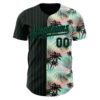 Custom Black Kelly Green 3D Pattern Design Pinstripe Tropical Palm Leaves Authentic Baseball Jersey
