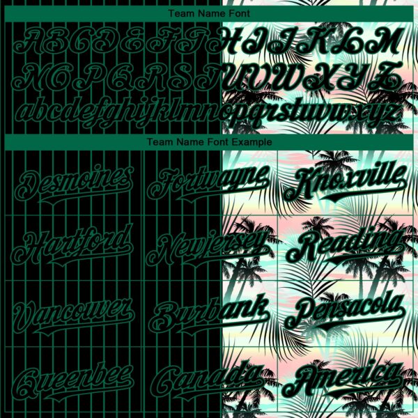 Custom Black Kelly Green 3D Pattern Design Pinstripe Tropical Palm Leaves Authentic Baseball Jersey