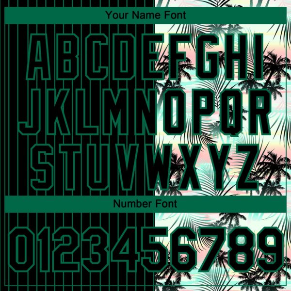 Custom Black Kelly Green 3D Pattern Design Pinstripe Tropical Palm Leaves Authentic Baseball Jersey