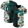 Custom Black Aqua 3D Pattern Design Pinstripe Tropical Palm Leaves Authentic Baseball Jersey