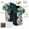 Custom Black Aqua 3D Pattern Design Pinstripe Tropical Palm Leaves Authentic Baseball Jersey