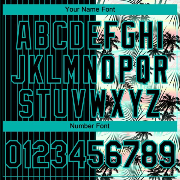 Custom Black Aqua 3D Pattern Design Pinstripe Tropical Palm Leaves Authentic Baseball Jersey