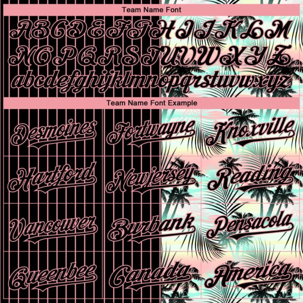 Custom Black Medium Pink 3D Pattern Design Pinstripe Tropical Palm Leaves Authentic Baseball Jersey