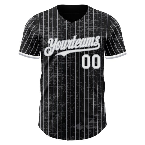 Custom Black Gray Pinstripe White 3D Pattern Design Fragment Art Authentic Baseball Jersey