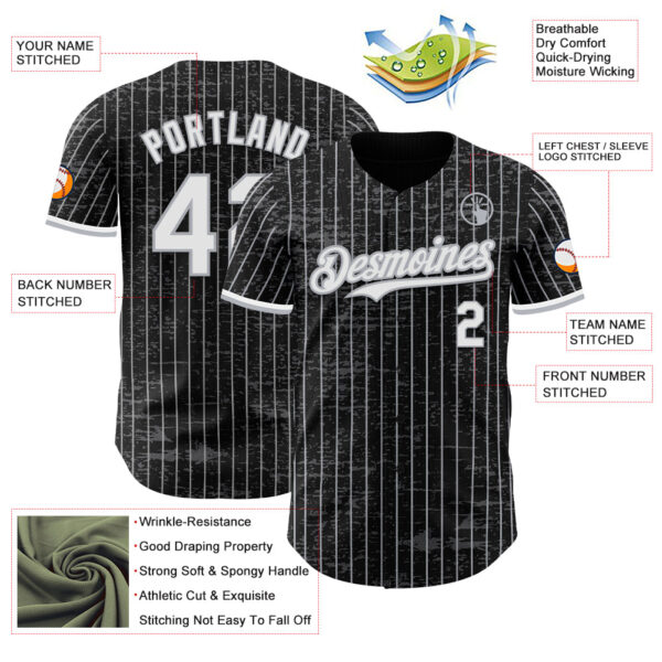 Custom Black Gray Pinstripe White 3D Pattern Design Fragment Art Authentic Baseball Jersey