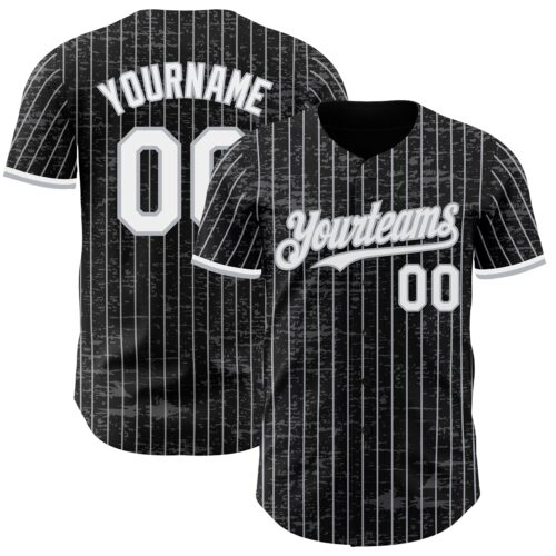3DPattern7482 Custom Black Gray Pinstripe White 3D Pattern Design Fragment Art Authentic Baseball Jersey
