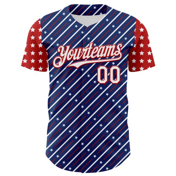 Custom Royal White-Red 3D Patriotic American Flag Authentic Baseball Jersey