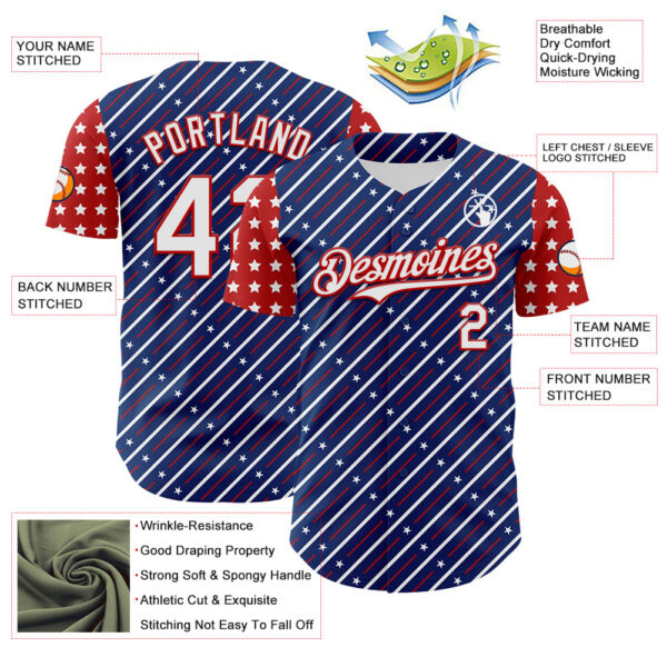Custom Royal White-Red 3D Patriotic American Flag Authentic Baseball Jersey