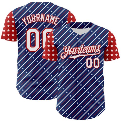 Custom Royal White-Red 3D Patriotic American Flag Authentic Baseball Jersey