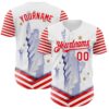 Custom White Fire Red 3D Patriotic American Flag And Statue of Liberty Authentic Baseball Jersey