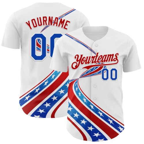3DPattern7485 Custom White Thunder Blue-Red 3D Patriotic American Flag Authentic Baseball Jersey