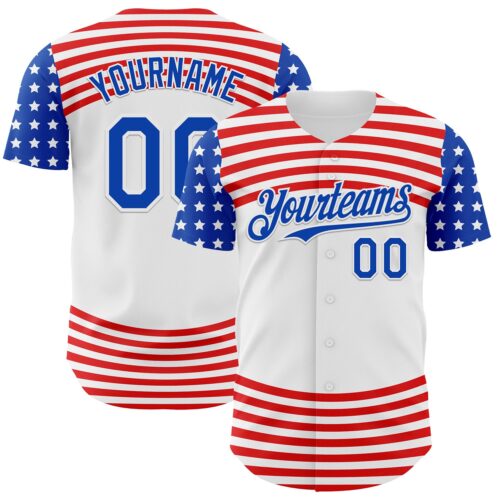 3DPattern7486 Custom White Thunder Blue-Red 3D Patriotic American Flag Authentic Baseball Jersey