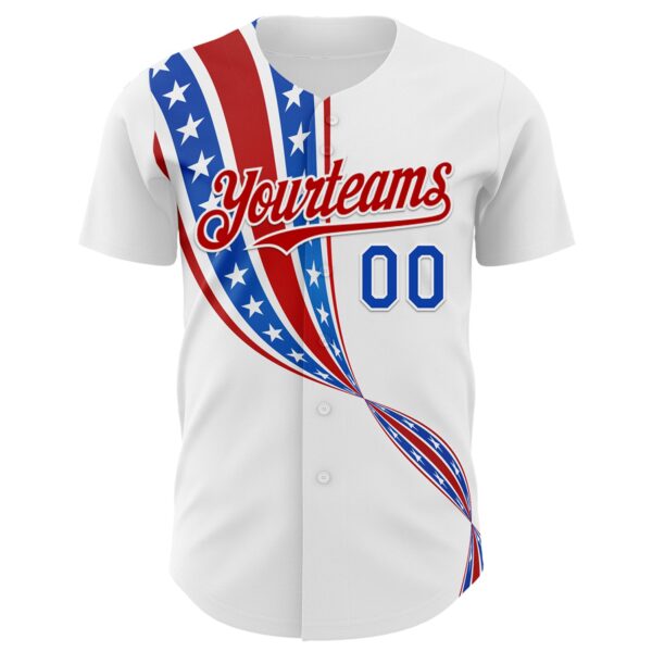 Custom White Thunder Blue-Red 3D Patriotic American Flag Authentic Baseball Jersey