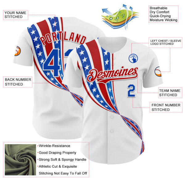 Custom White Thunder Blue-Red 3D Patriotic American Flag Authentic Baseball Jersey
