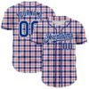 Custom White Royal-Red 3D Pattern Design Patriotic American Symbol Plaid Authentic Baseball Jersey