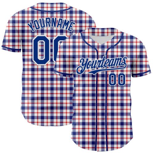 3DPattern7490 Custom White Royal-Red 3D Pattern Design Patriotic American Symbol Plaid Authentic Baseball Jersey