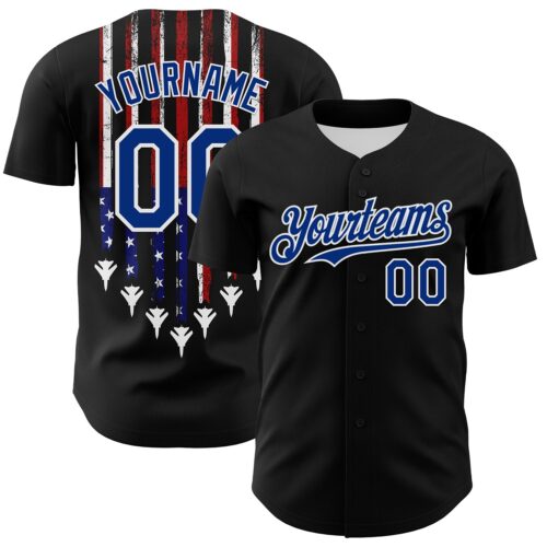 Custom Black Royal Red-White 3D Patriotic American Flag Authentic Baseball Jersey