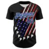 Custom Black Royal Red-White 3D Patriotic American Flag Authentic Baseball Jersey