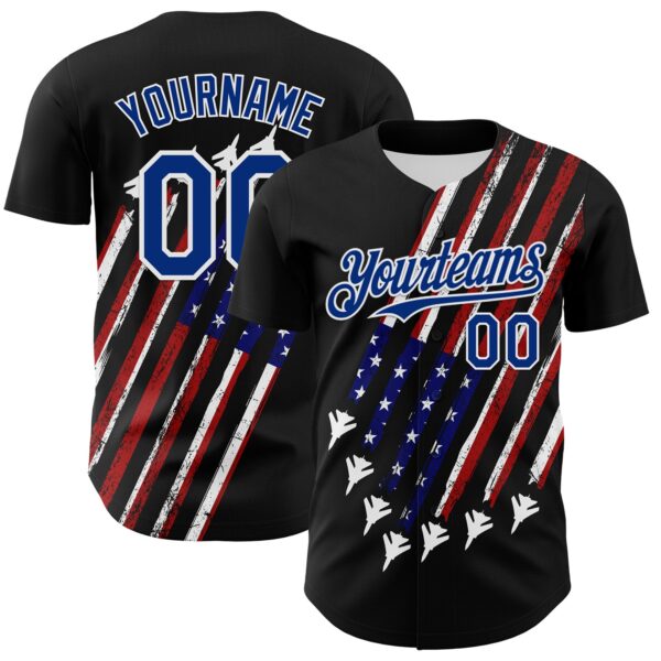 Custom Black Royal Red-White 3D Patriotic American Flag Authentic Baseball Jersey