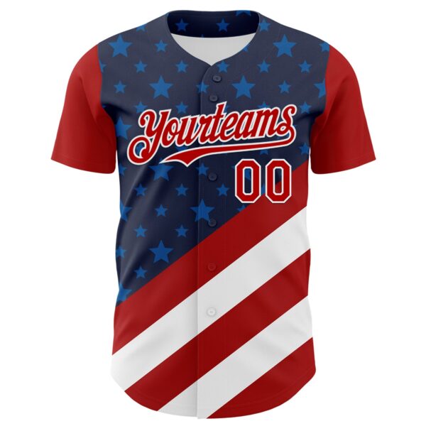 Custom Navy Red-White 3D Patriotic American Flag Authentic Baseball Jersey