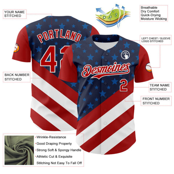 Custom Navy Red-White 3D Patriotic American Flag Authentic Baseball Jersey