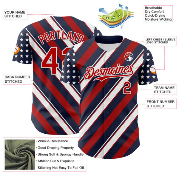 Custom Navy Red-White 3D Patriotic American Flag Authentic Baseball Jersey