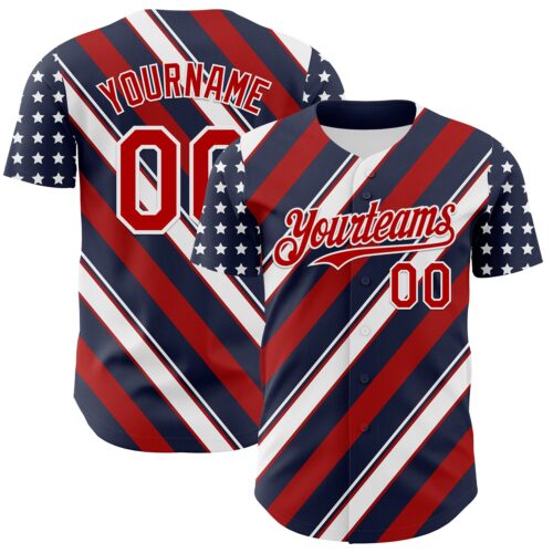 Custom Navy Red-White 3D Patriotic American Flag Authentic Baseball Jersey