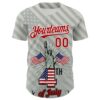 Custom Gray Red-White 3D Patriotic American Flag And Statue of Liberty Authentic Baseball Jersey