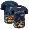 Custom Navy Vintage USA Flag-Teal 3D Patriotic American Symbol Fire Truck Authentic Baseball Jersey