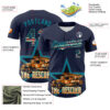 Custom Navy Vintage USA Flag-Teal 3D Patriotic American Symbol Fire Truck Authentic Baseball Jersey
